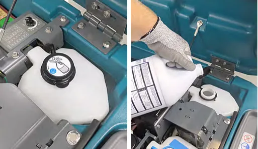 Removing the black cap and adding detergent to the severe environment tank