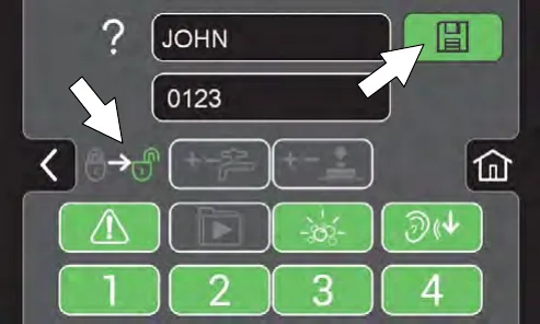 Control selection screen with green unlocked controls and gray locked controls and a flashing save button