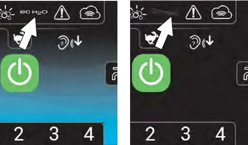 ec-H2O icon lit blue on the home screen, and with a slash mark when turned off