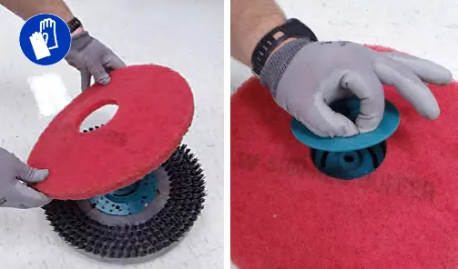 Attaching a red pad to the pad driver and securing it with the center-lock