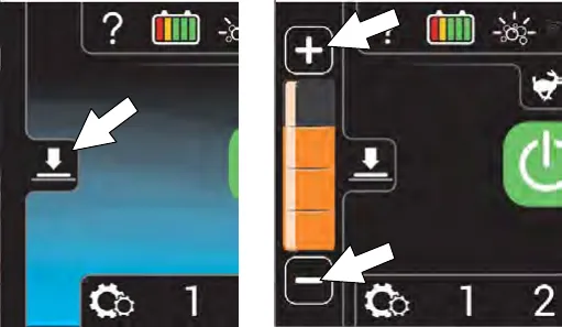 Brush pressure button, and the brush pressure indicator with plus and minus buttons
