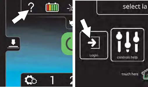Help screen and login screen used to log in as supervisor