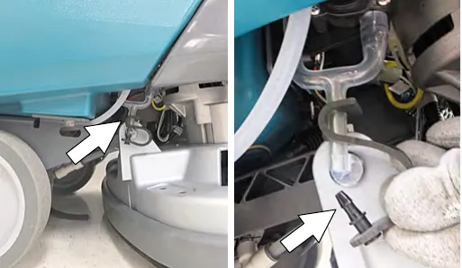 Drain hose cap below the automatic battery watering tank
