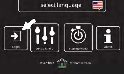 Help screen with the login button marked