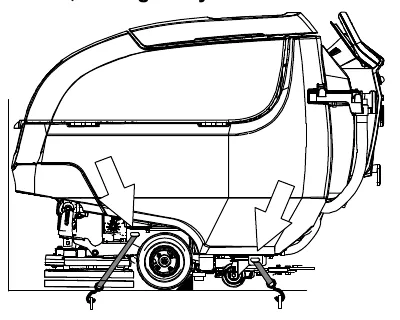 T500 side drawing with tie-down straps attached at the front and rear tie-down brackets