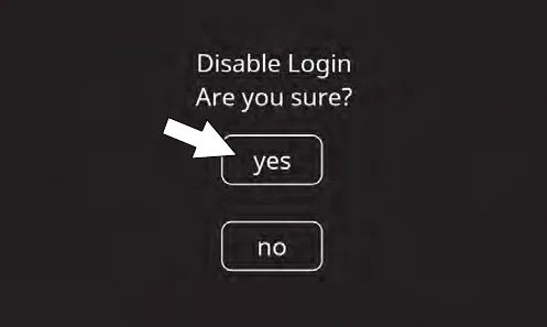 Yes button to disable login at machine start up