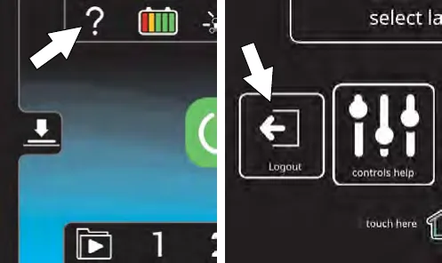 Help screen with the logout button