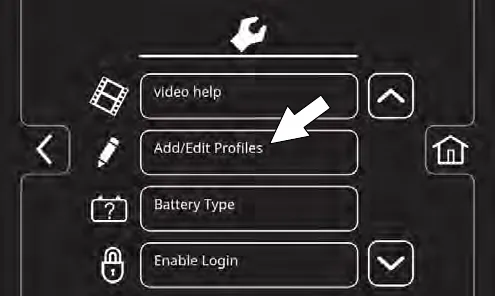 Add/Edit Profiles button in the machine settings menu