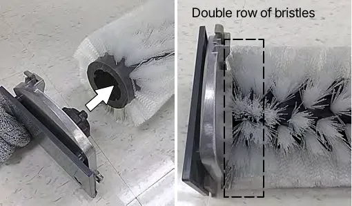 Idler plate attached to the brush end with the double row of bristles