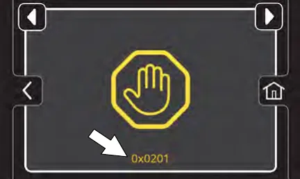 Yellow machine fault screen with fault icon and fault code