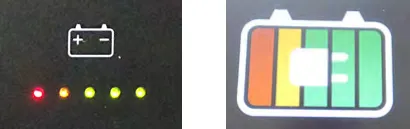 Battery discharge indicator lights on the Pro-Membrane and Pro-Panel models showing the end of charge