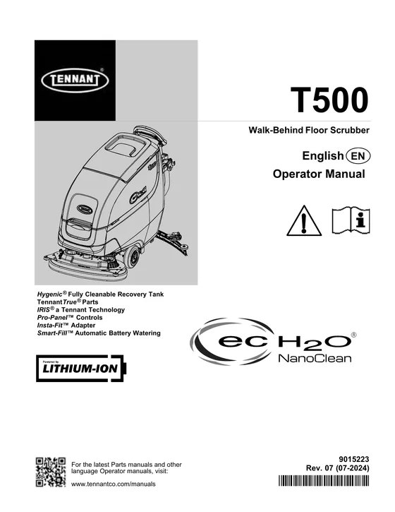 Tennant T500 Operator Manual 9015223 Rev. 07 (07-2024) cover