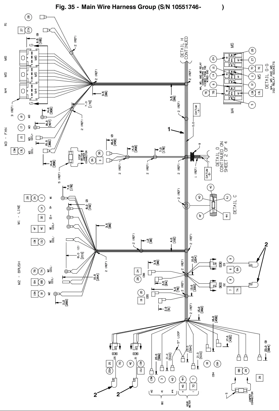 Tennant 5680 main wire harness group (s/n 10551746 and later), first drawing page, manual page 76