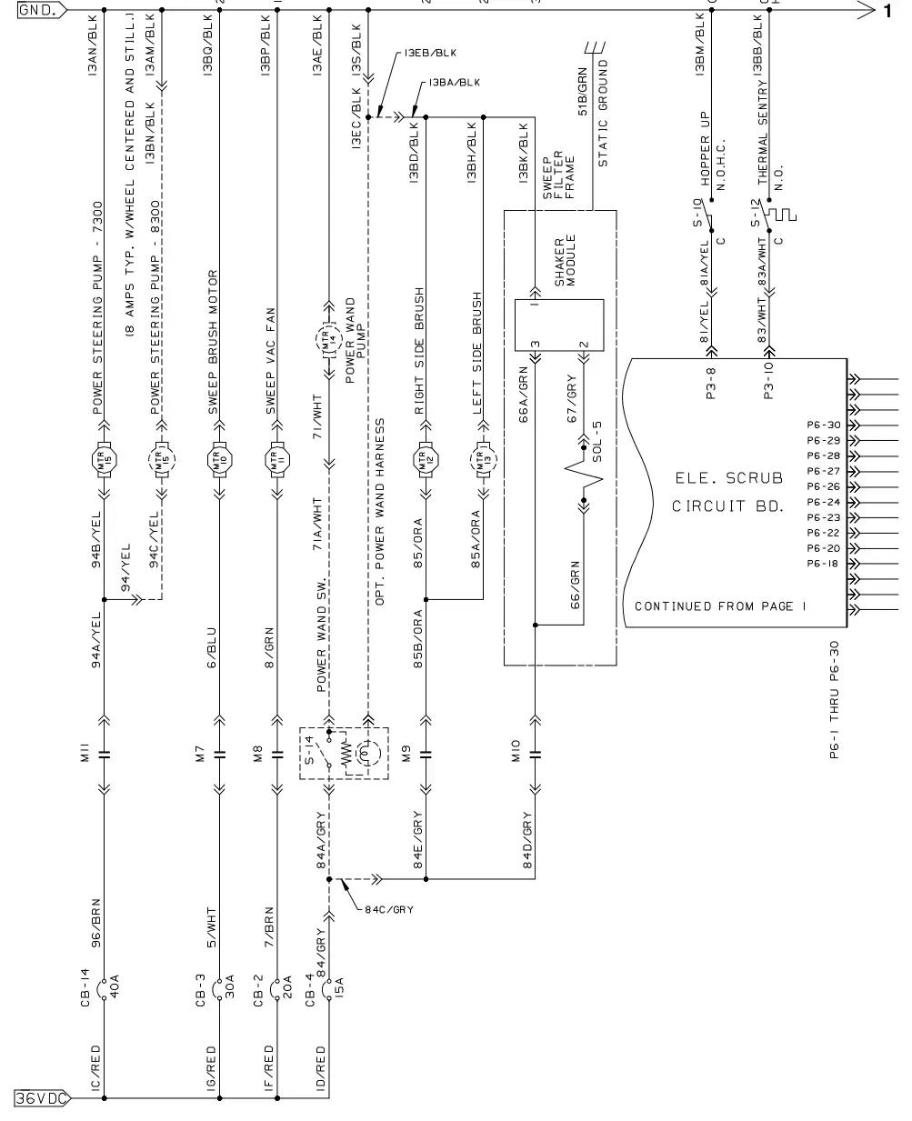Tennant 8300 electrical schematic (000000 - 004791), sheet 3, manual page 2-122