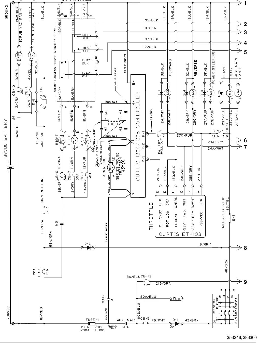 Tennant 8300 electrical schematic (000000 - 004791), sheet 1, manual page 2-120