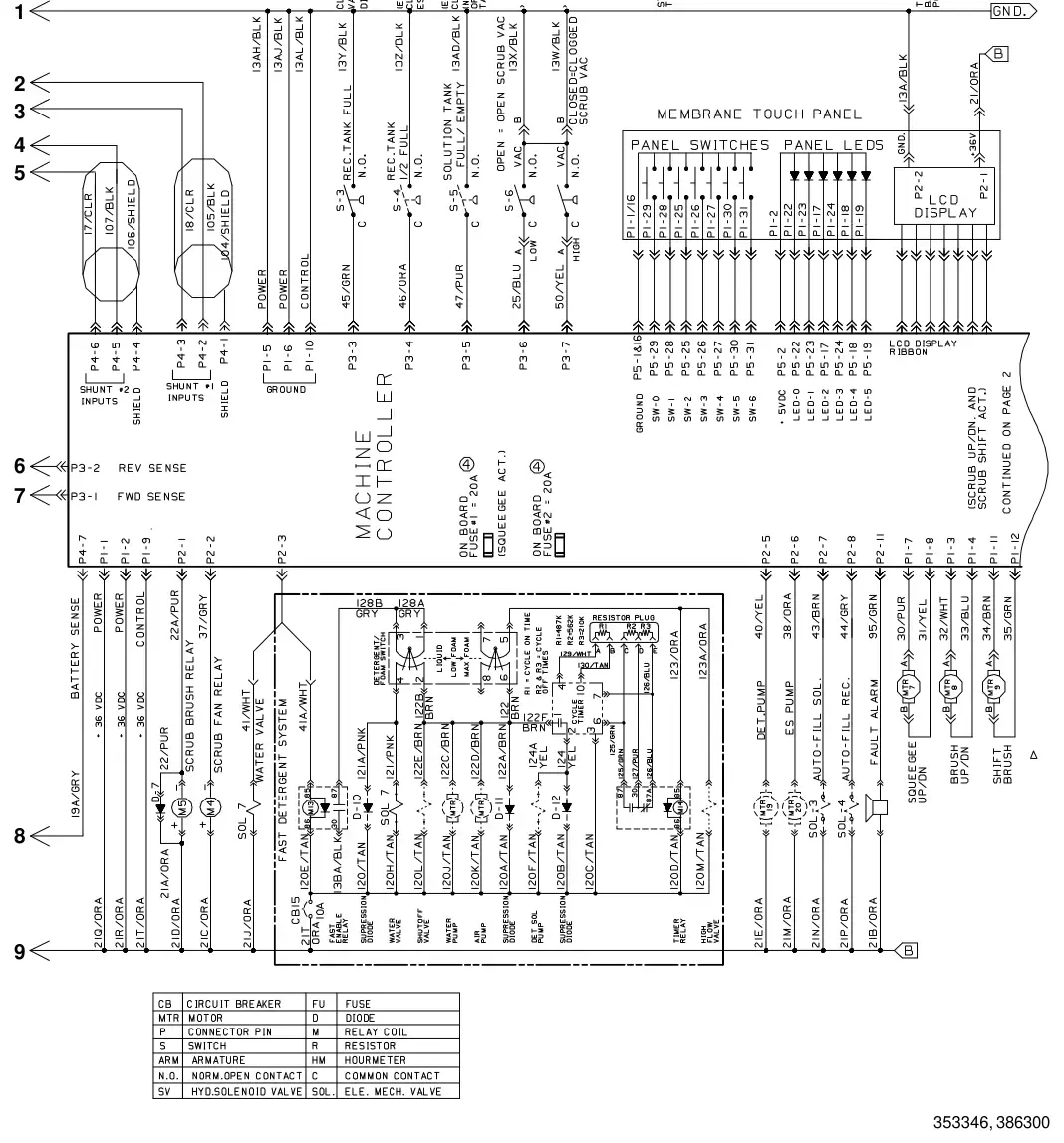 Tennant 8300 electrical schematic (000000 - 004791), sheet 2, manual page 2-121