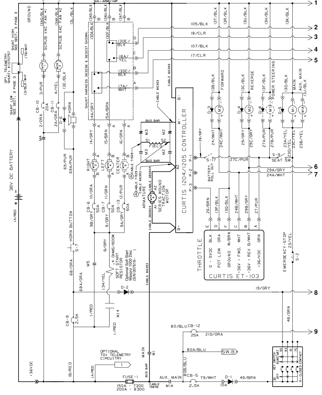 Tennant 8300 electrical schematic (004792 -), sheet 1, manual page 2-124