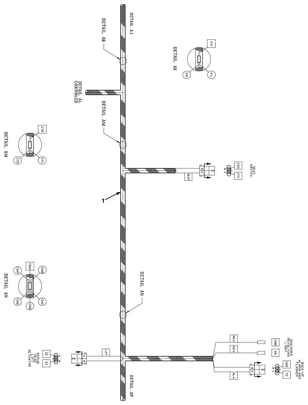 Tennant 8300 electrical wire harnesses group, drawing 7, manual page 2-136
