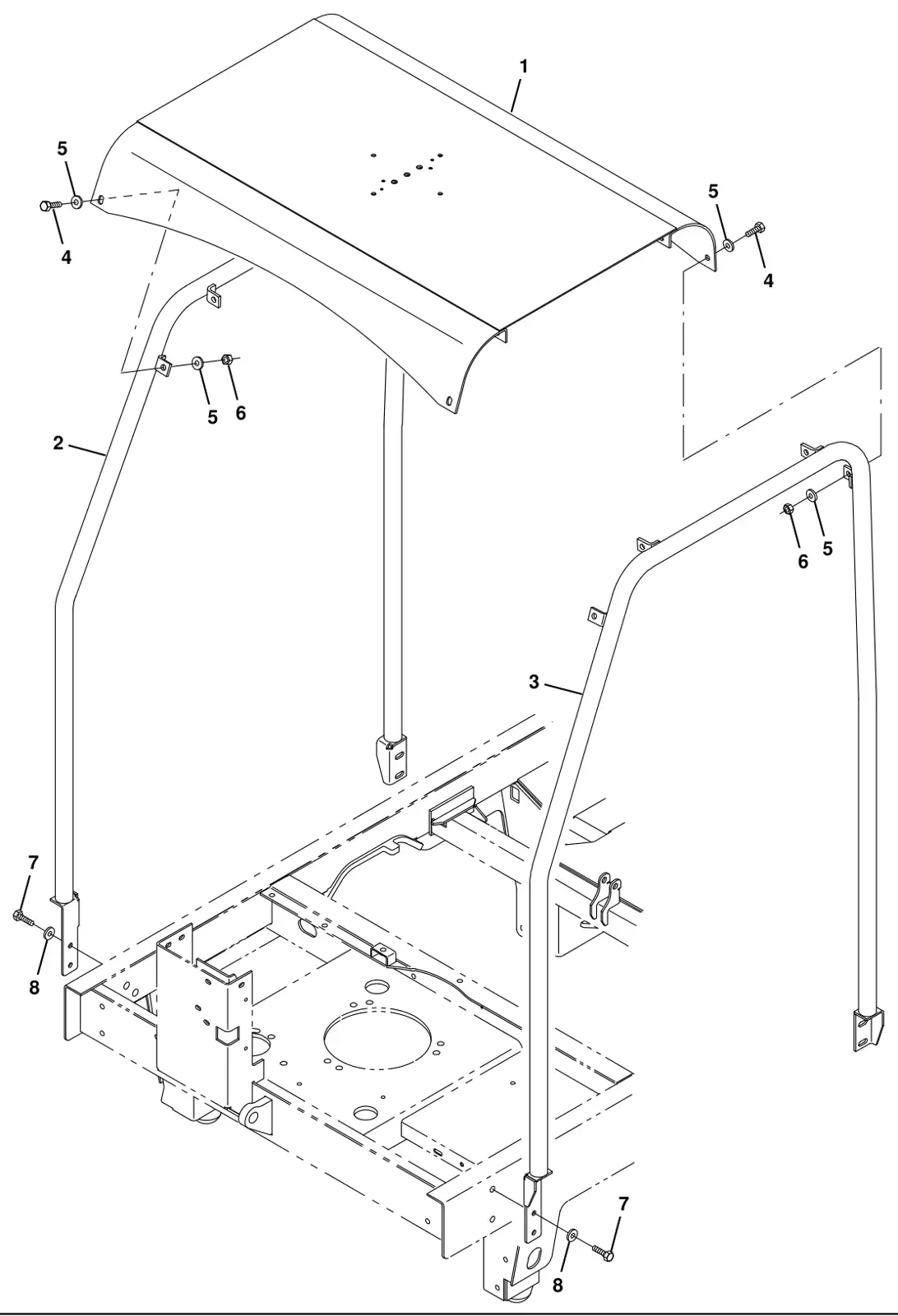 Tennant 8300 overhead guard kit (007000 -) (option) drawing, manual page 3-20
