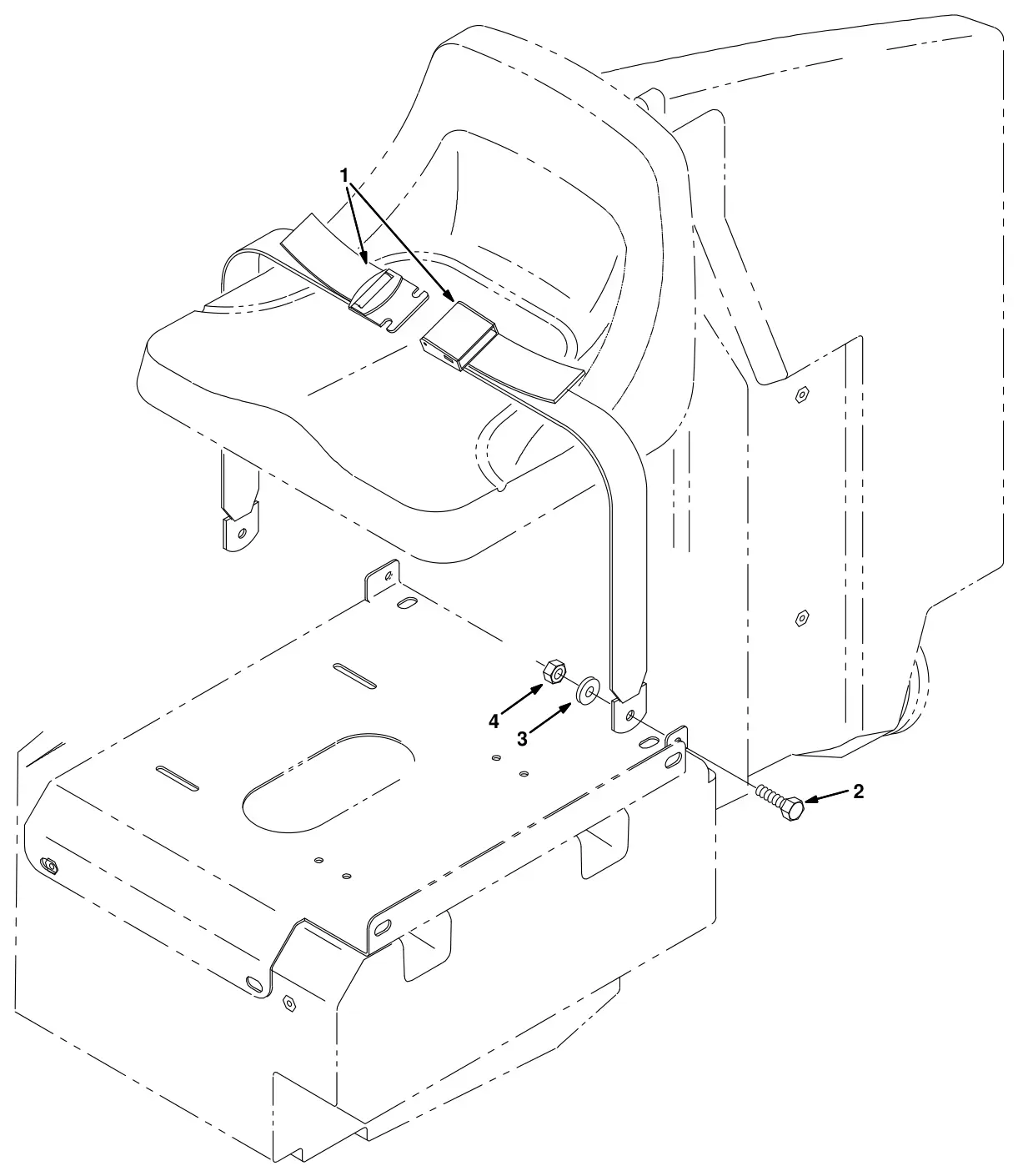 Tennant 8300 seat belt kit (option) drawing, manual page 3-22
