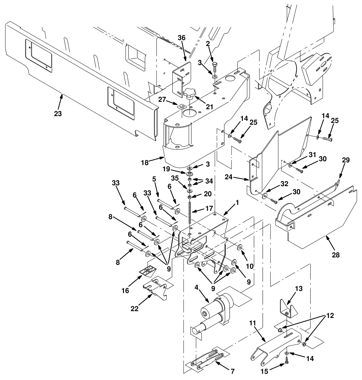 Tennant 8300 left side brush lift group (option) drawing, manual page 3-28