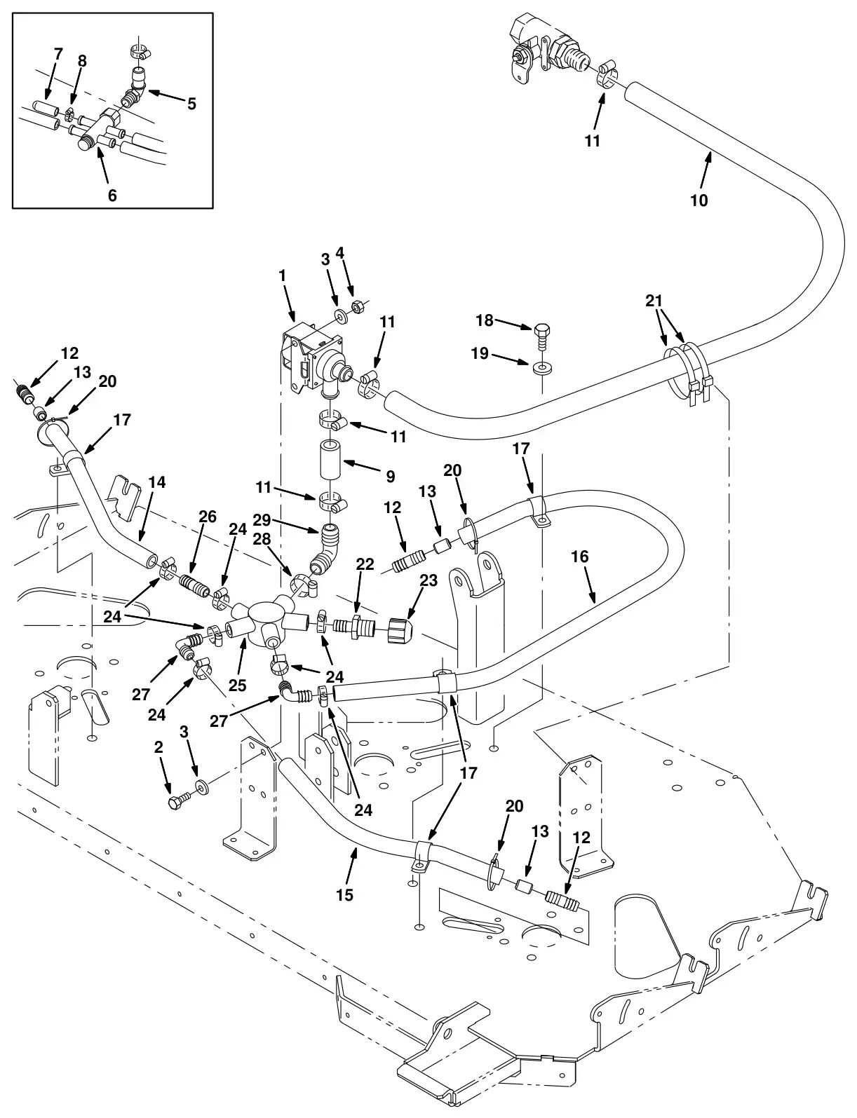 Tennant 8300 max pro 1200 (disc - brush) solution valve group (option) drawing, manual page 3-34