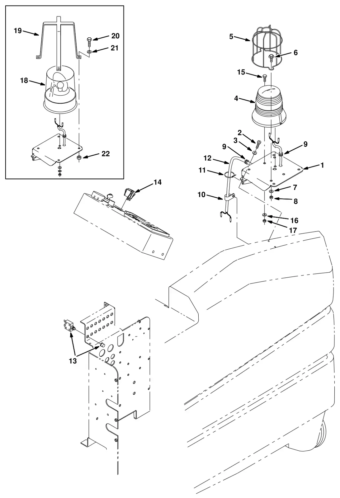 Tennant 8300 revolving light kit (007000 -) (option) drawing, manual page 3-6