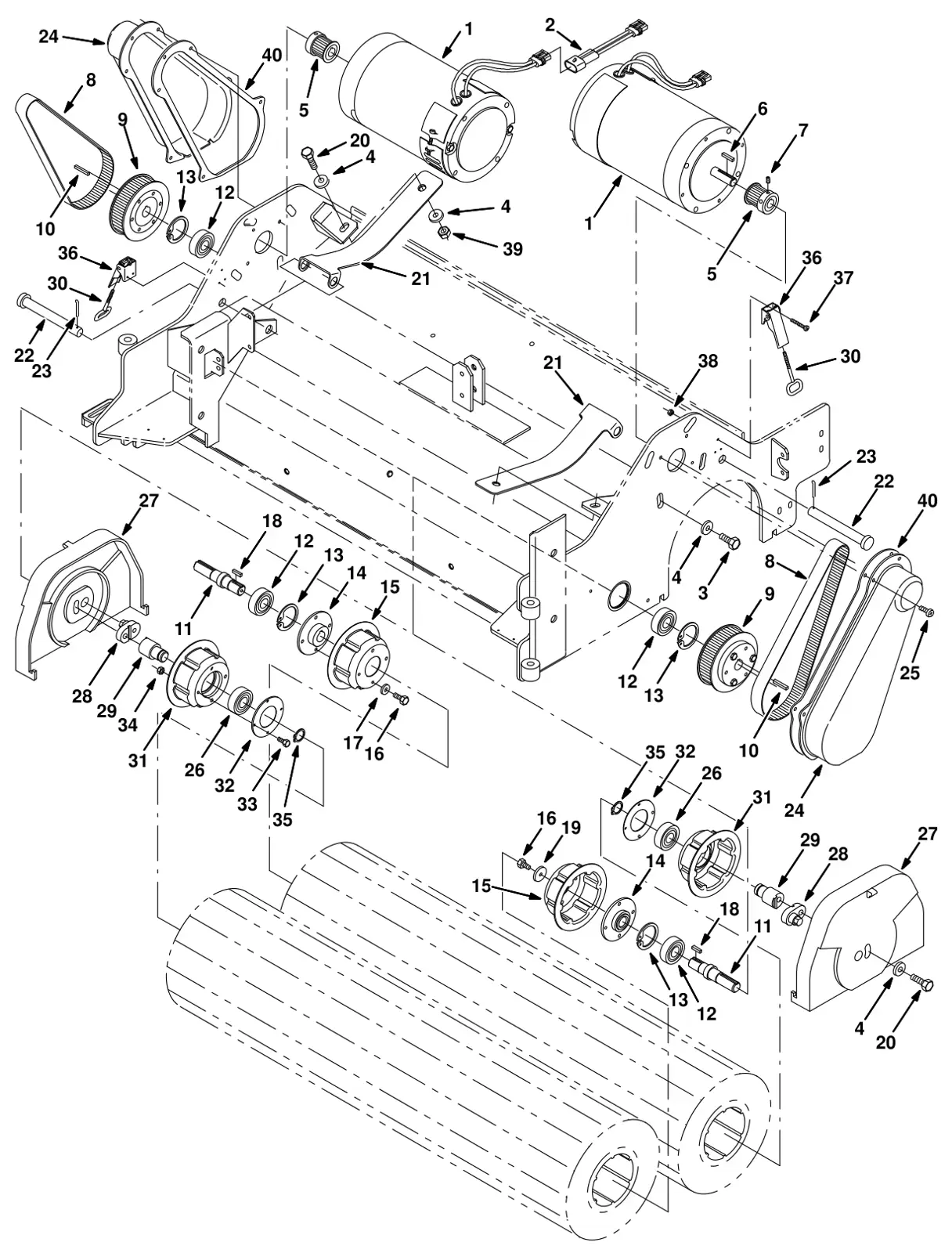 Tennant 8300 max pro 1000 (cylindrical brush) scrub head drive group (option) drawing, manual page 3-48