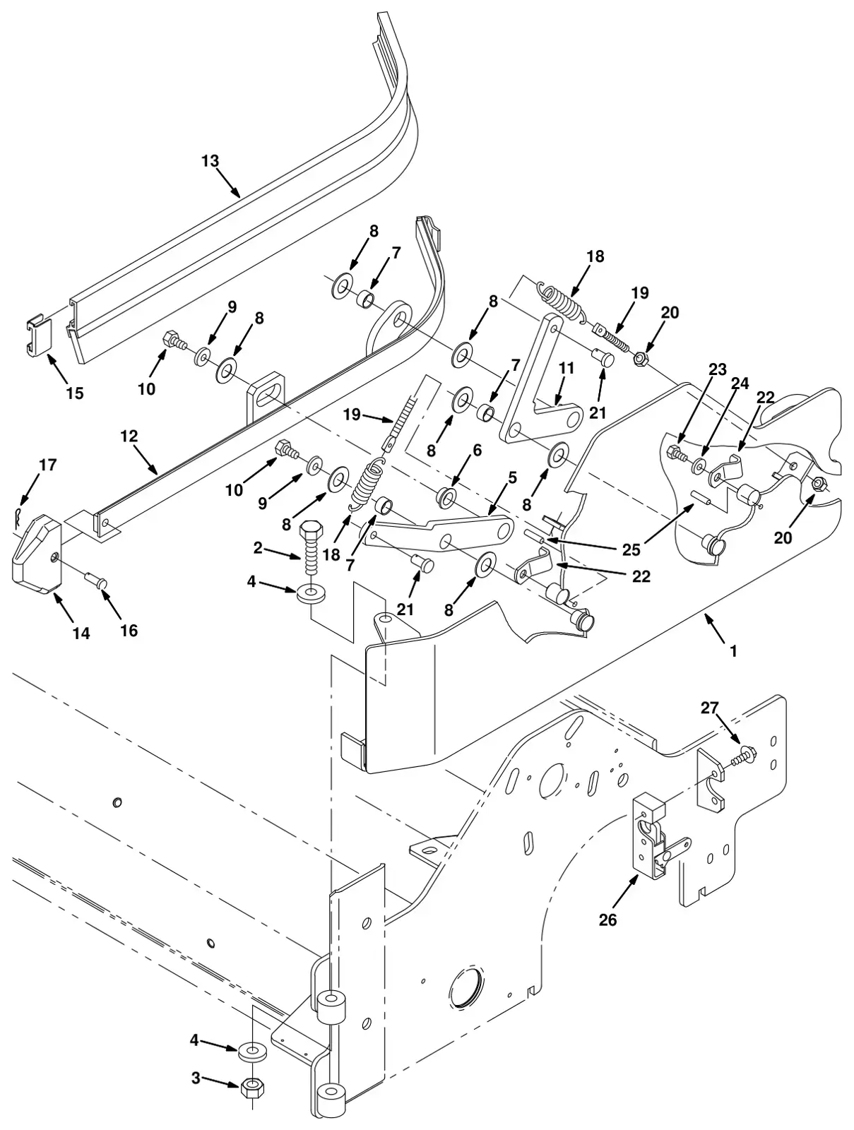 Tennant 8300 max pro 1000 (cylindrical brush) left side squeegee group (option) drawing, manual page 3-58