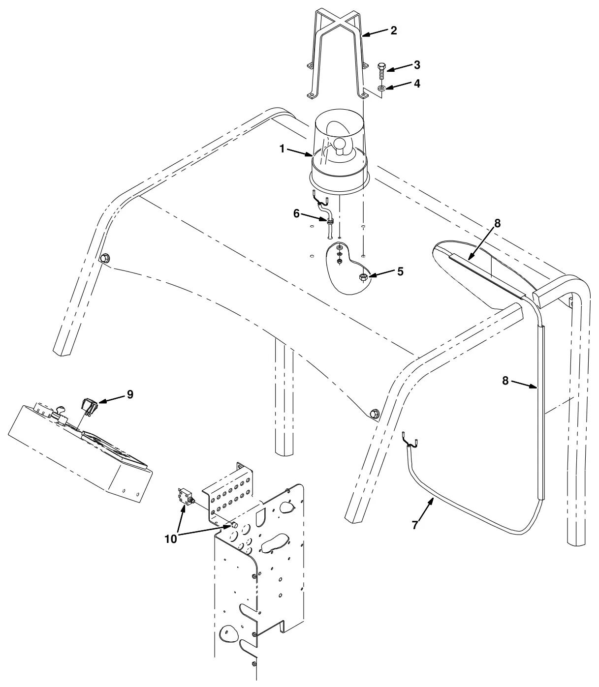 Tennant 8300 revolving light kit, overhead guard (000000 - 006999) (option) drawing, manual page 3-8