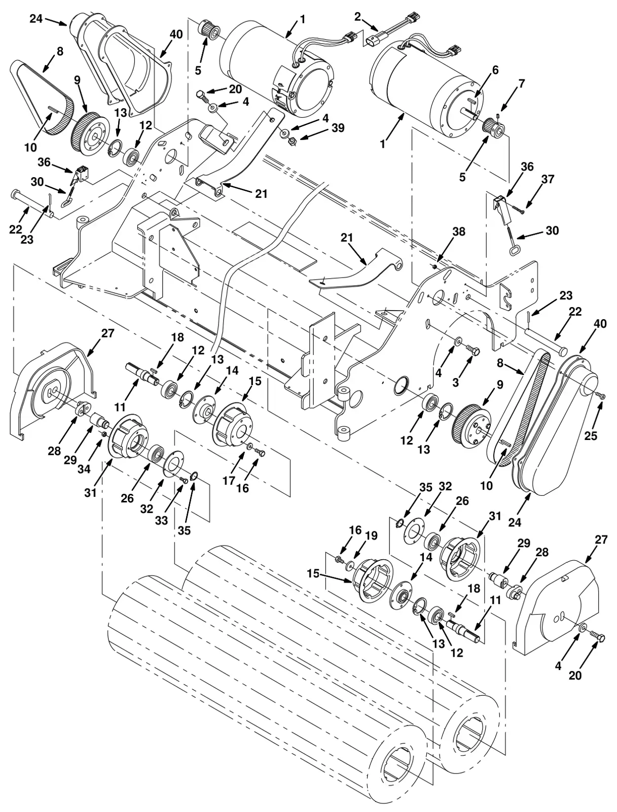 Tennant 8300 max pro 1200 (cylindrical brush) scrub head drive group (option) drawing, manual page 3-68