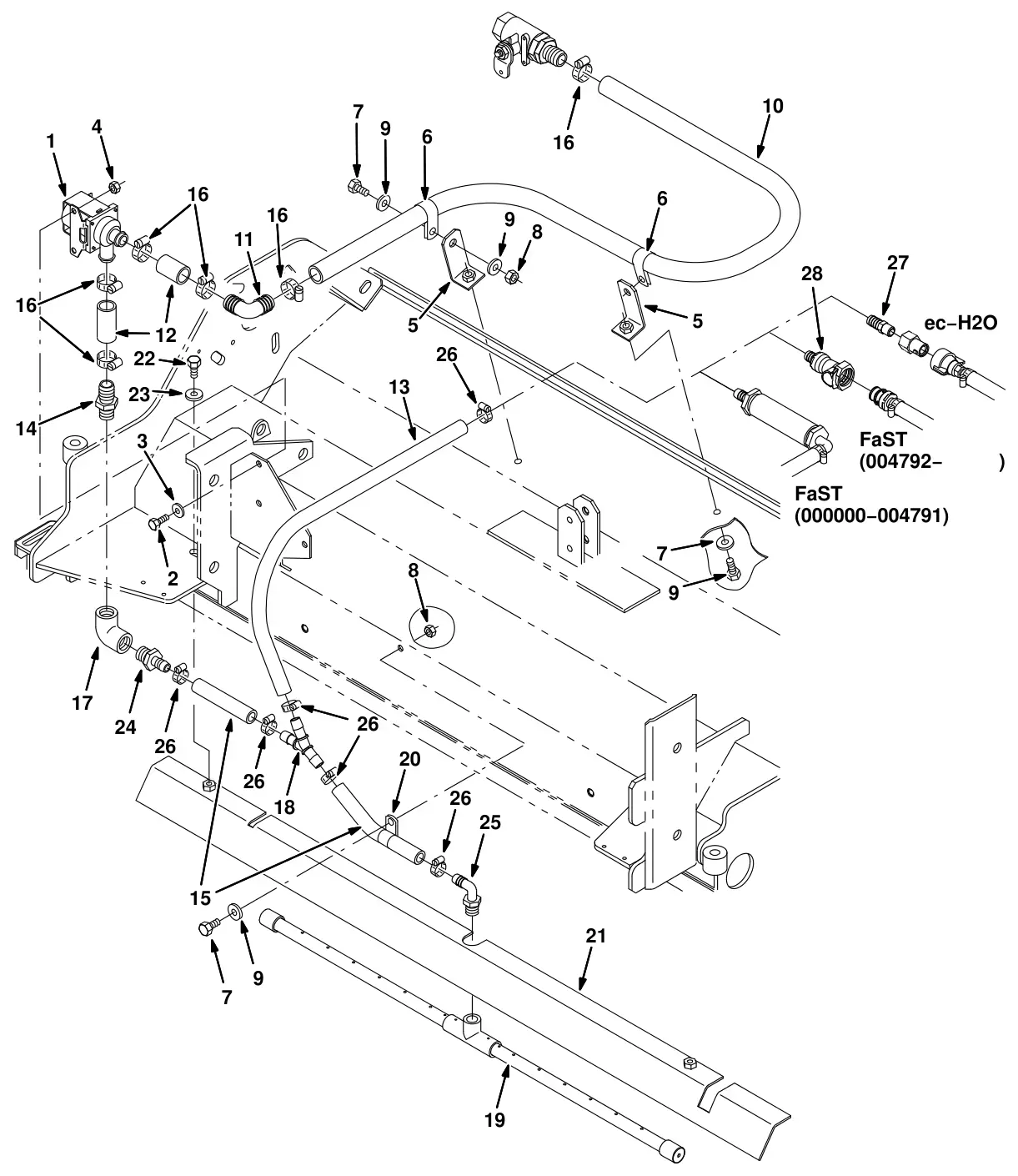 Tennant 8300 max pro 1200 (cylindrical brush) solution valve group (fast/ec-h2o) (option) drawing, manual page 3-72
