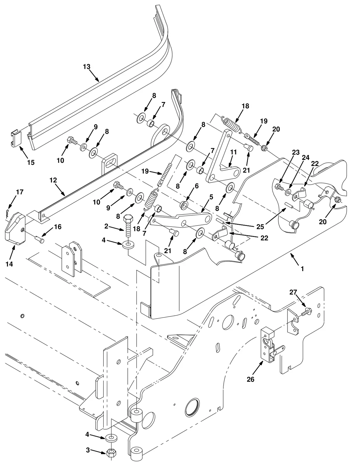 Tennant 8300 max pro 1200 (cylindrical brush) left side squeegee group (option) drawing, manual page 3-78