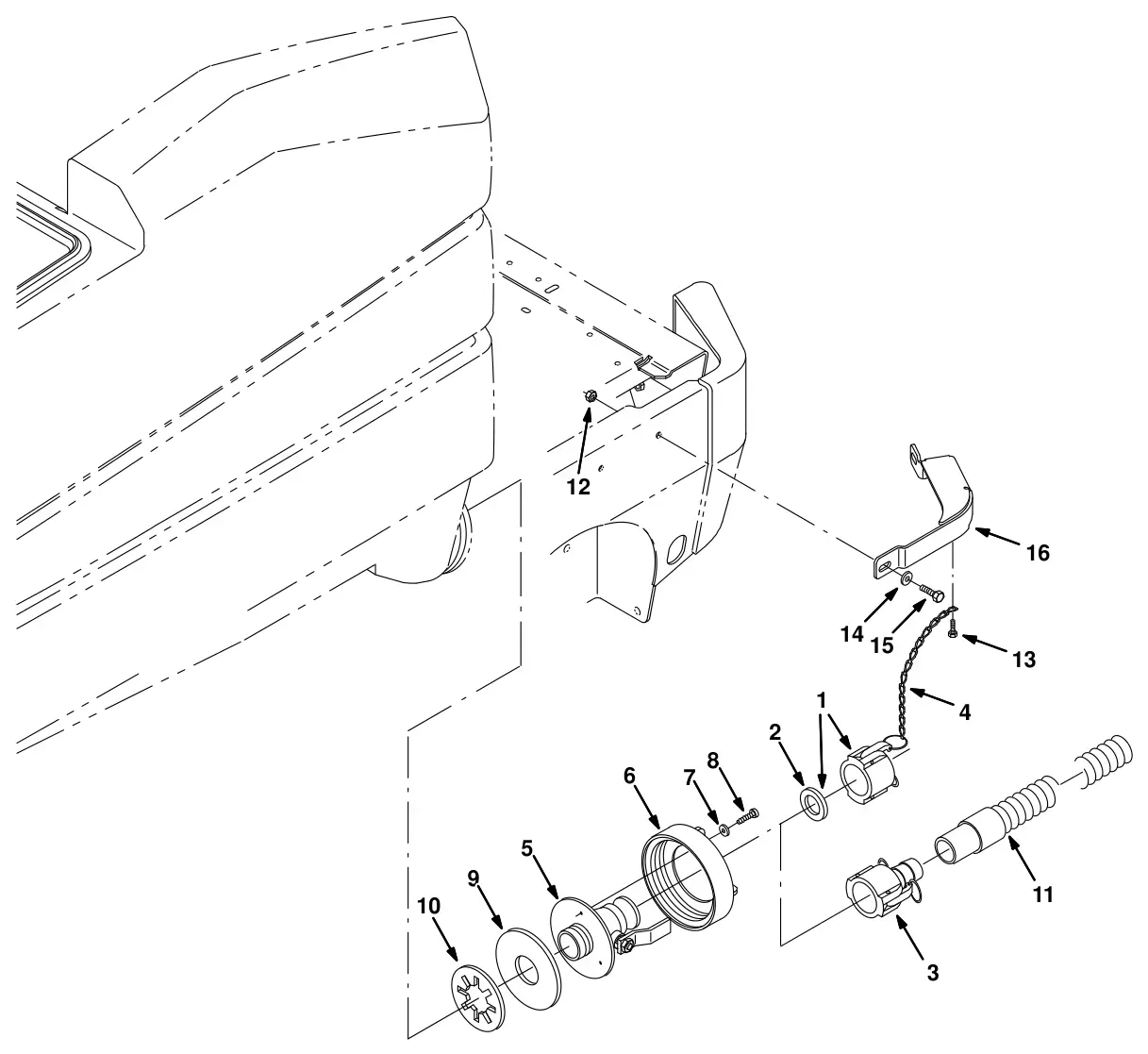 Tennant 8300 positive solution control drain kit, recovery tank (000000 - 006999) (option) drawing, manual page 3-96