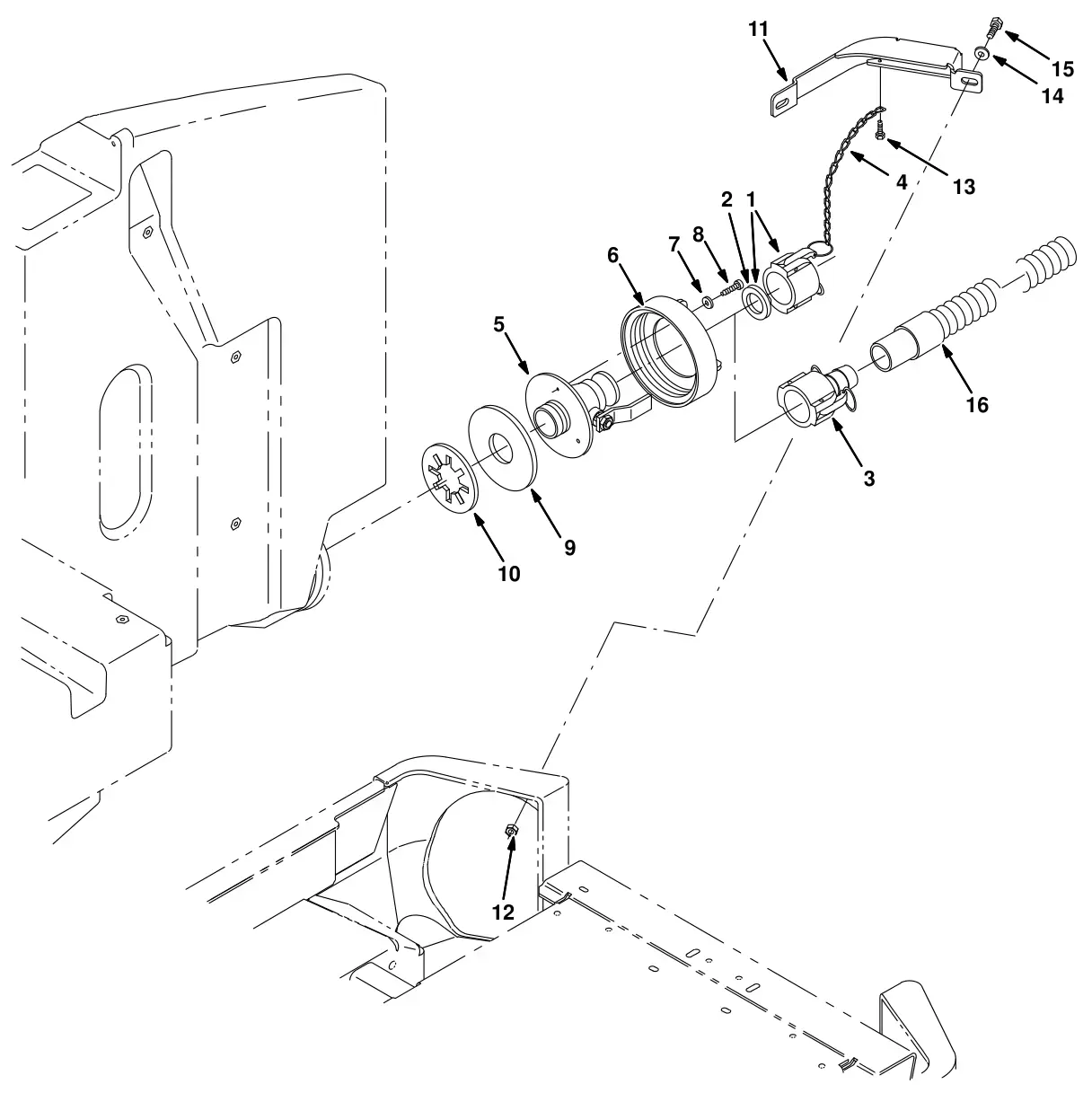 Tennant 8300 positive solution control drain kit, solution tank (007000 -) (option) drawing, manual page 3-102