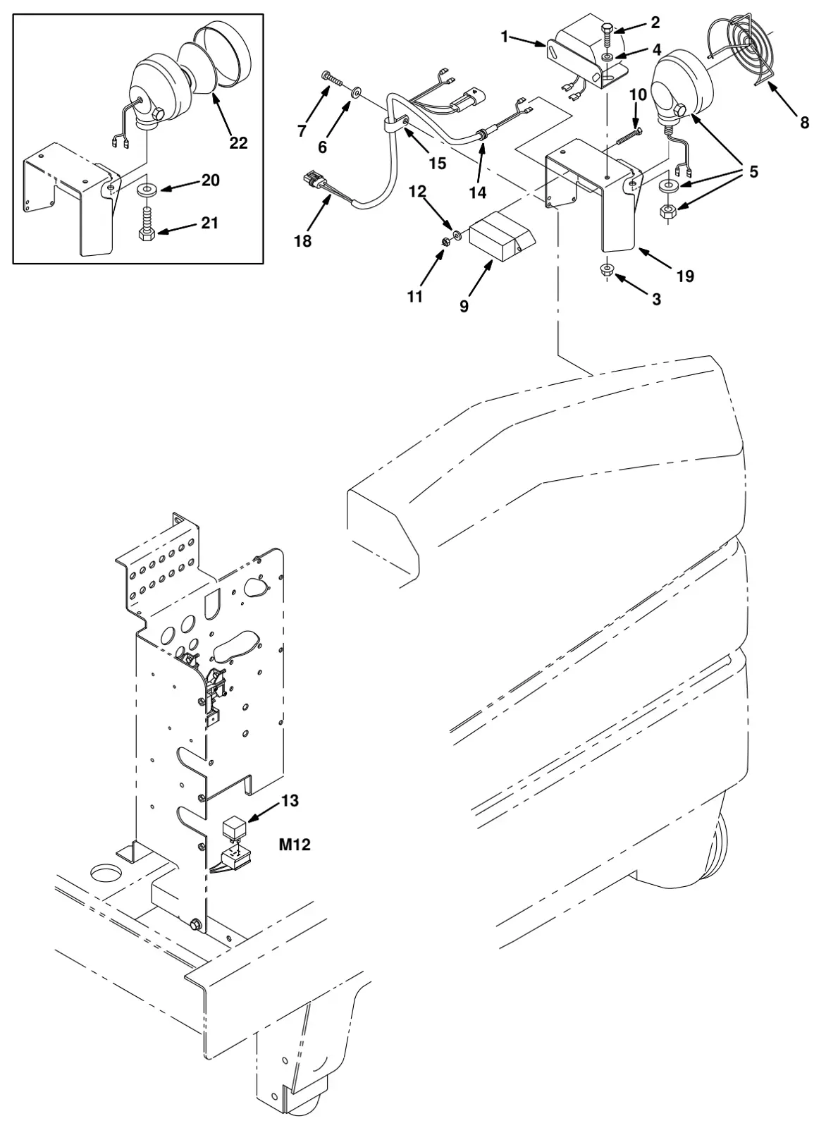 Tennant 8300 backup alarm kit (007000 -) (option) drawing, manual page 3-14