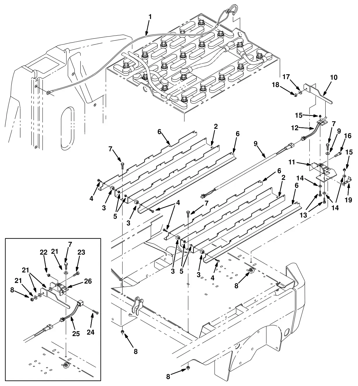 Tennant 8300 battery rollout kit (option) drawing, manual page 3-130