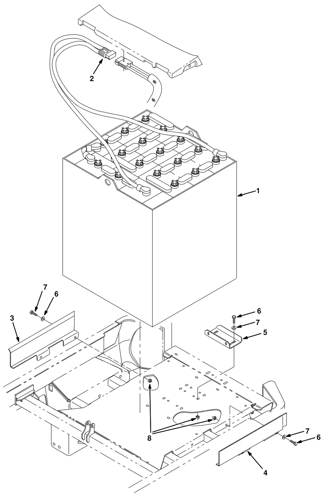 Tennant 8300 battery kit, 750ah wet (option) drawing, manual page 3-140