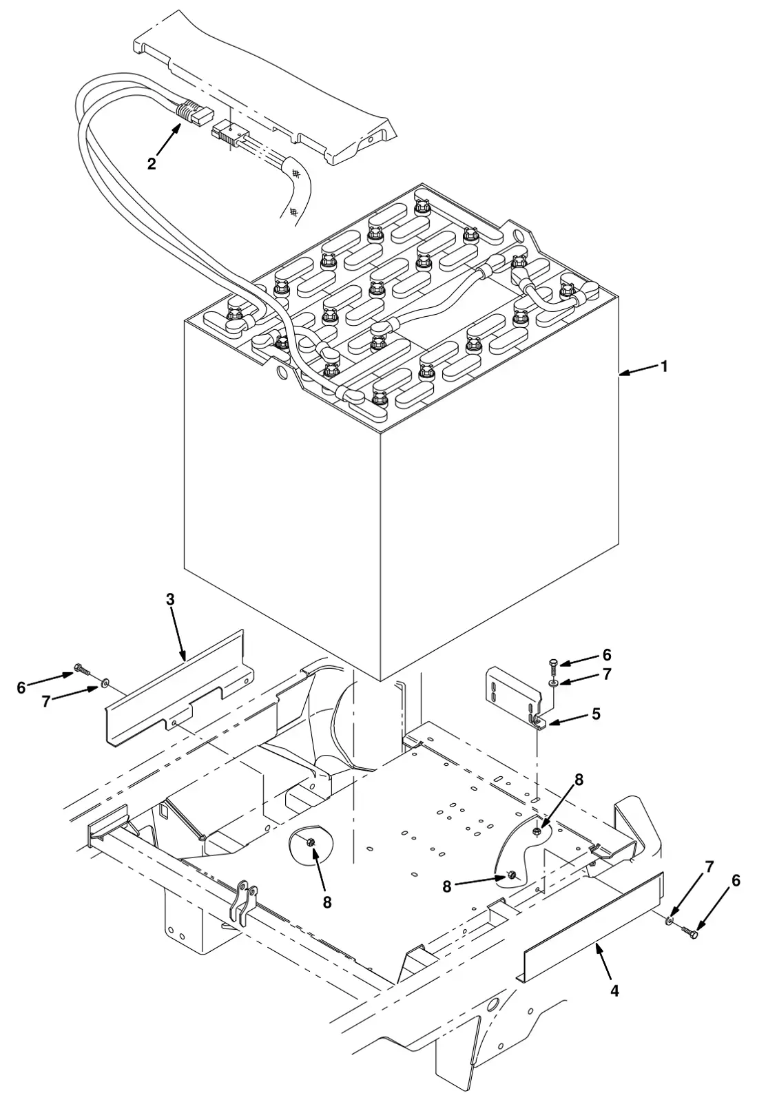 Tennant 8300 battery kit, 1000ah wet (007000 -) (option) drawing, manual page 3-144