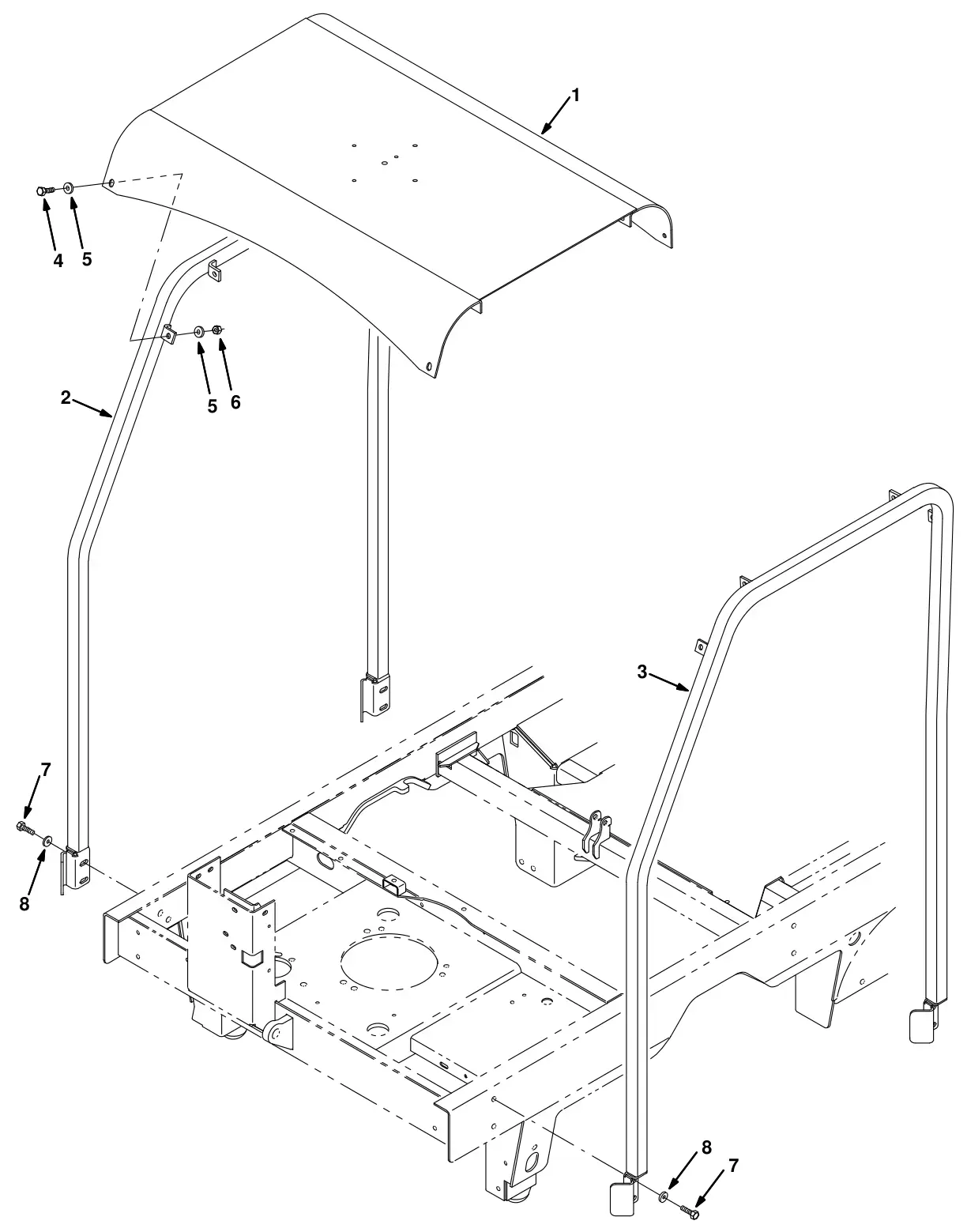 Tennant 8300 overhead guard kit (000000 - 006999) (option) drawing, manual page 3-18