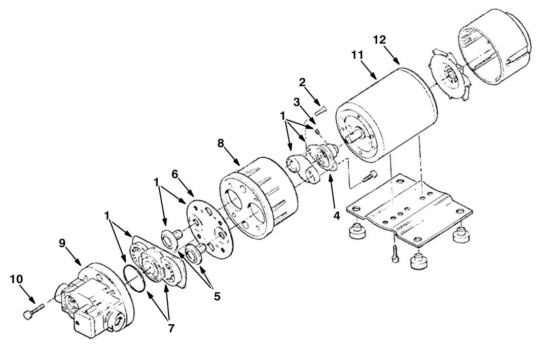 Tennant 8300 water pump breakdown, 387321 (component breakdown) drawing, manual page 4-14