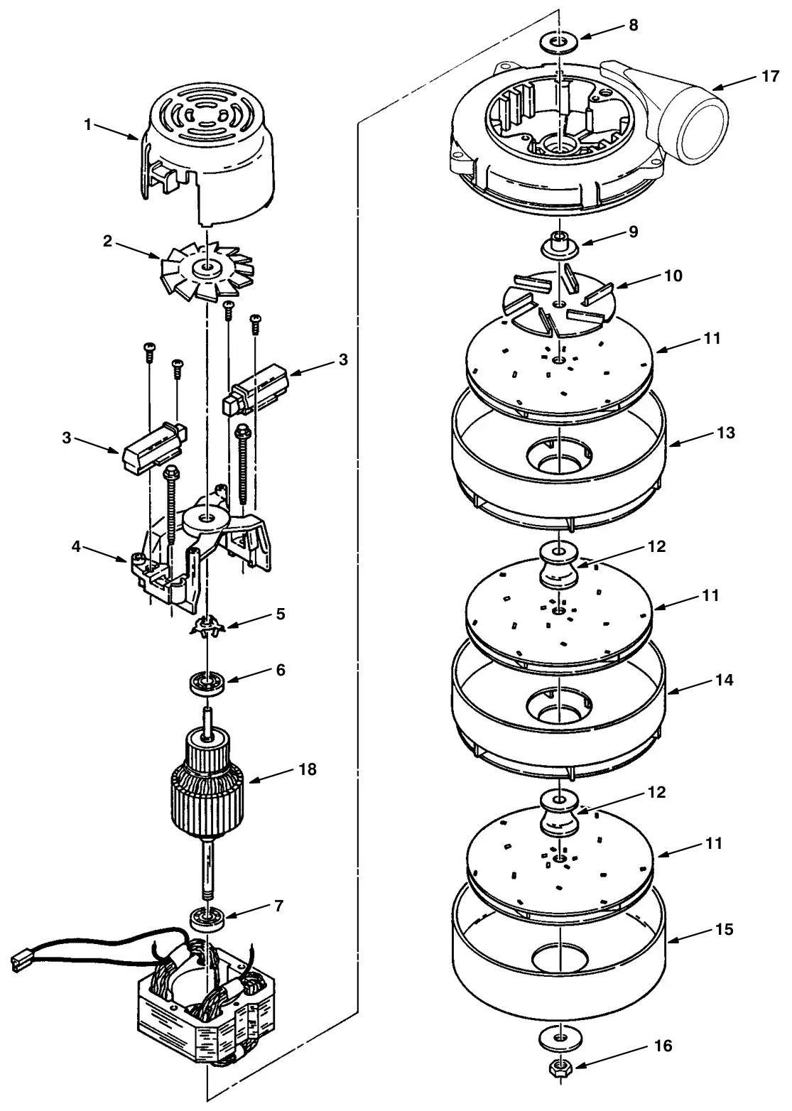 Tennant 8300 electric motor breakdown, 398520 (component breakdown) drawing, manual page 4-4