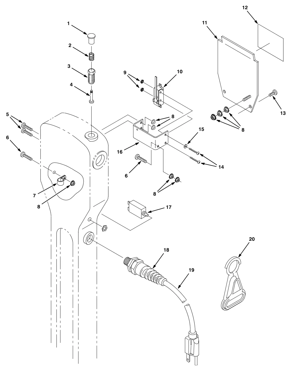 Tennant BR-1600-NDC handle group (continued) drawing, manual page 10