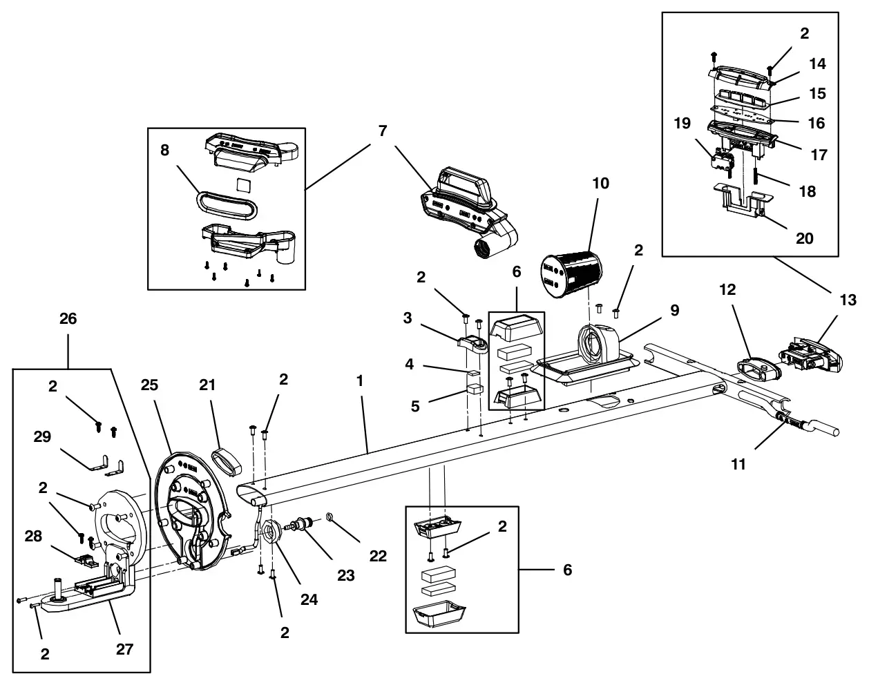 Tennant i-mop Lite handle assembly (s/n 220001 and later) drawing, manual page 6