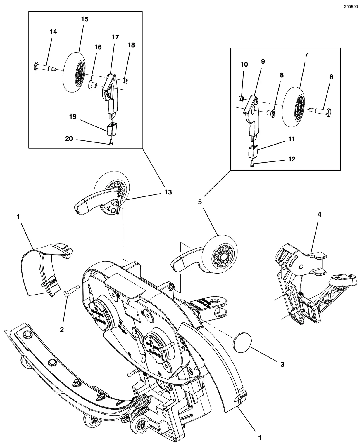 Tennant i-mop Lite scrub head assembly (continued) (s/n 220001 and later) drawing, manual page 16