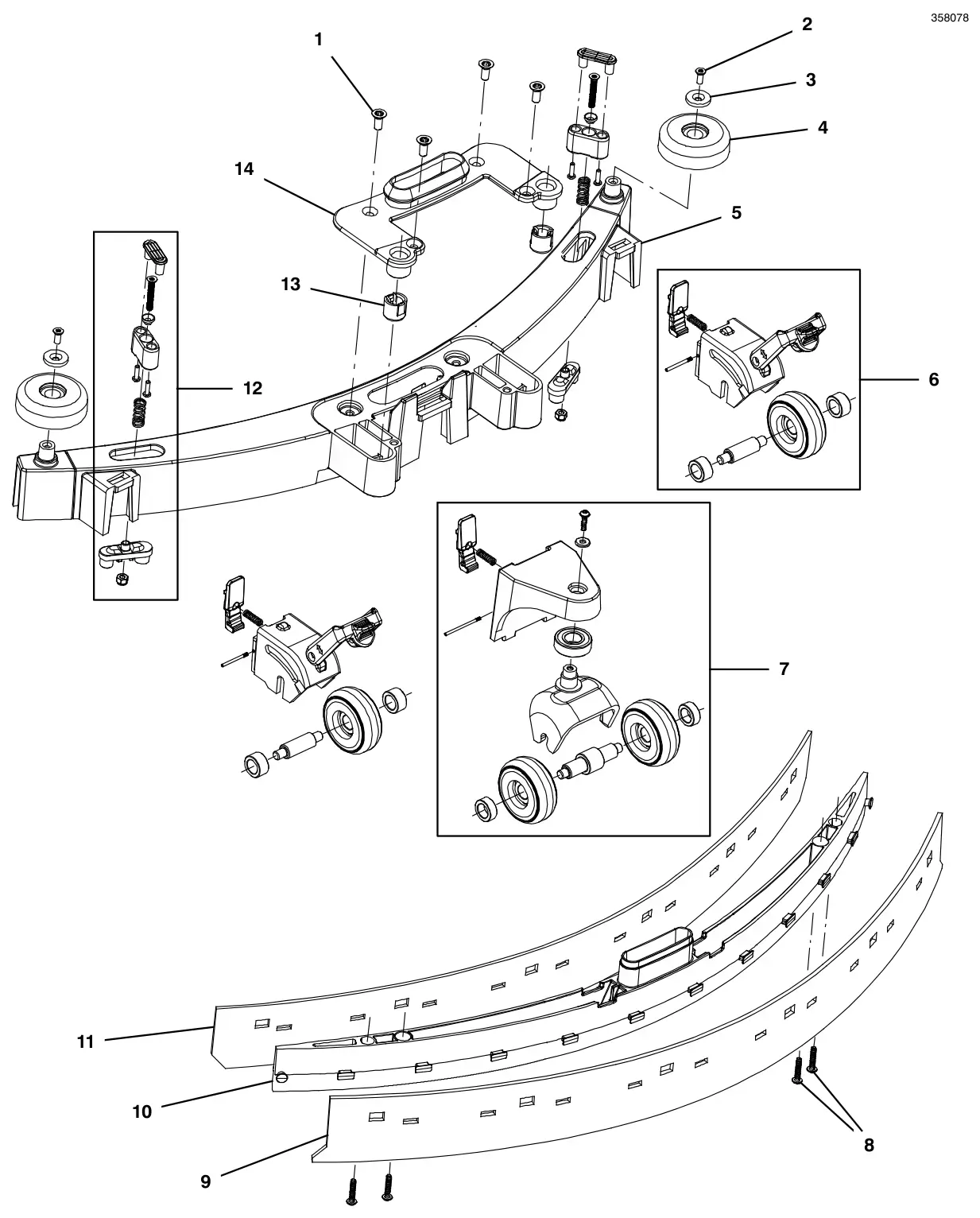 Tennant i-mop Lite squeegee assembly (s/n 220001 and later) drawing, manual page 18