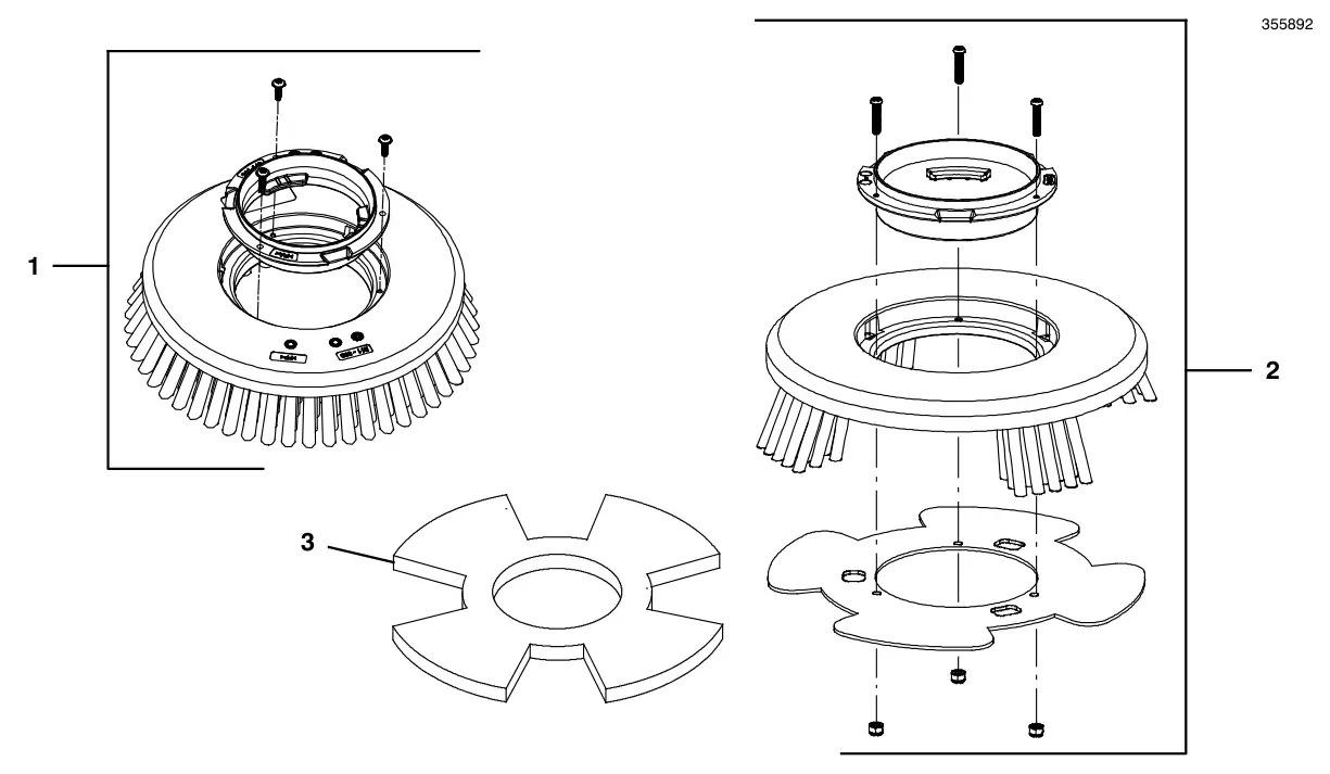 Tennant i-mop Lite brush and pad driver assembly and pads (s/n 800001- and 200001-) drawing, manual page 5