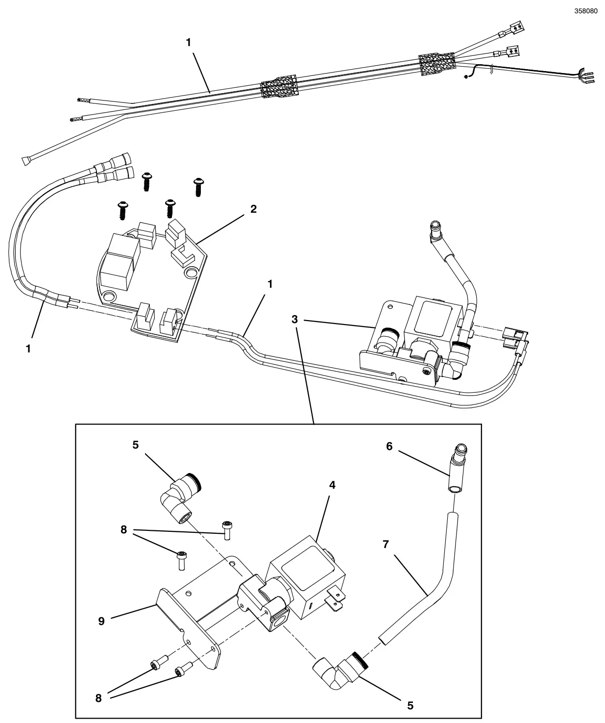 Tennant i-mop Lite floor unit pcb and solenoid assembly (s/n 800001- and 200001-) drawing, manual page 24