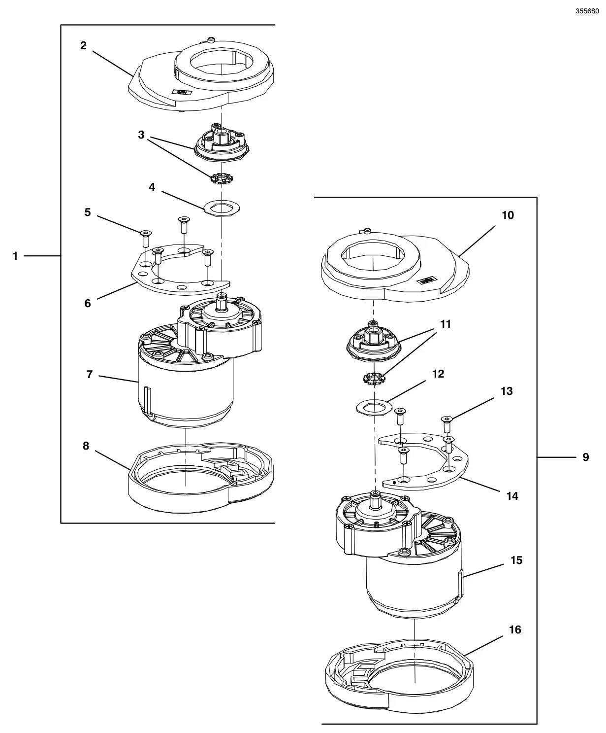 Tennant i-mop XL Plus brush motor assembly drawing, manual page 18