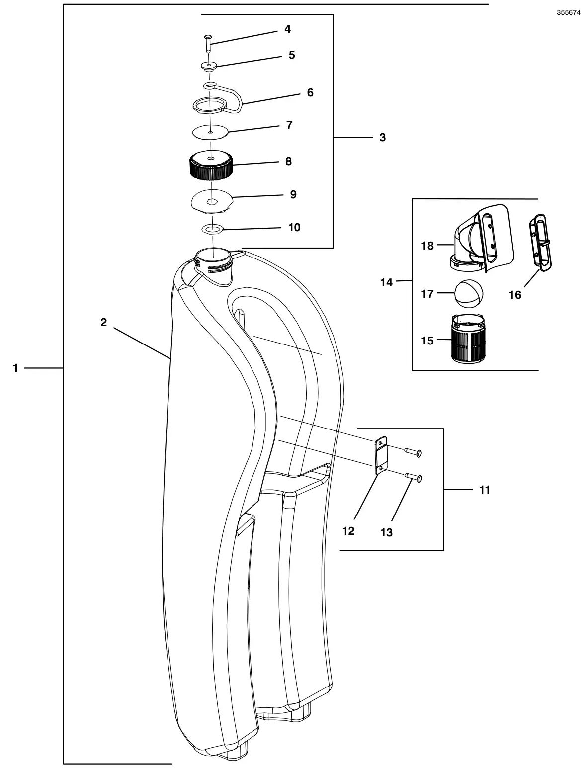 Tennant i-mop XL Plus dirty water tank assembly drawing, manual page 14